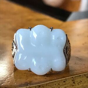 Natural Jade Sterling Silver Ring Discounted Size 9